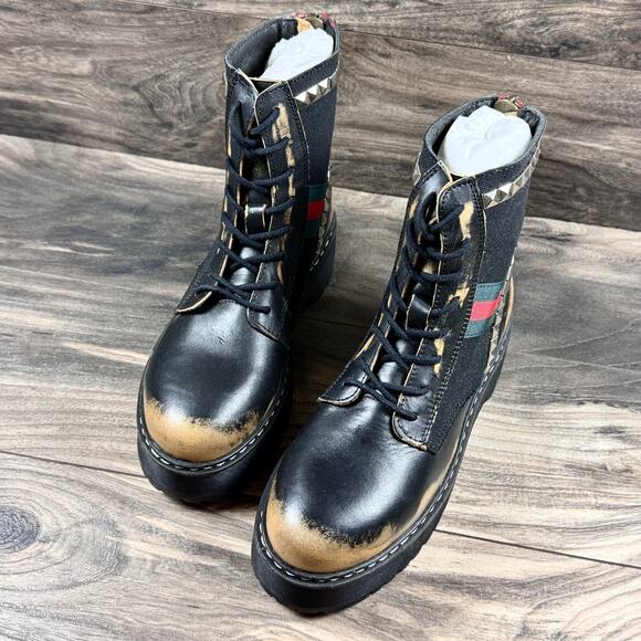 NIB Steve Madden 8.5M Burner Leather Studded Mixed Media Lug Sole Combat Boots - Picture 4 of 11